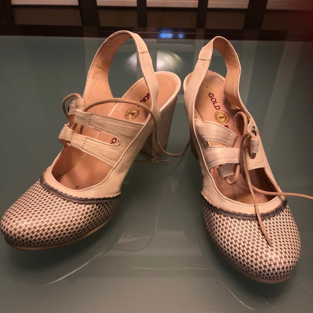 Gold Button Lace Up Shoe